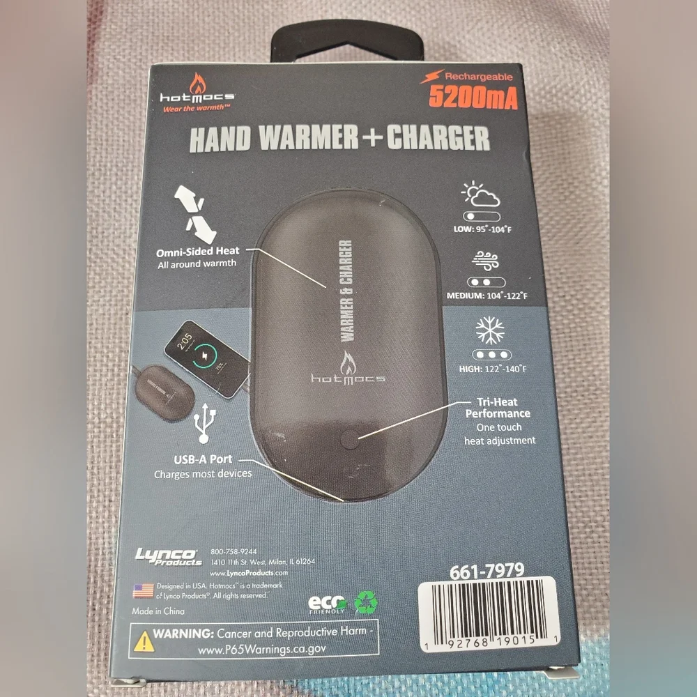 HotMocs Rechargeable Hand Warmer & Charger NIB